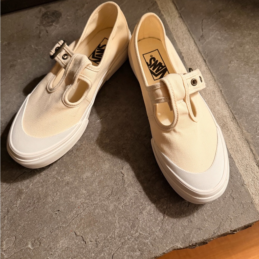 Vans Cream Canvas Mary Jane Buckle Sneakers